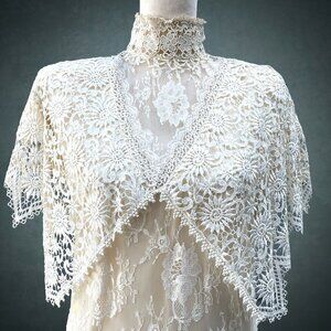 VTG 80s JESSICA MCCLINTOCK Ivory Lace Victorian Style Wedding Dress High Neck 6